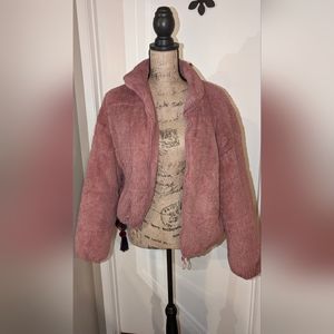 Faux fur corduroy bomber jacket in pink